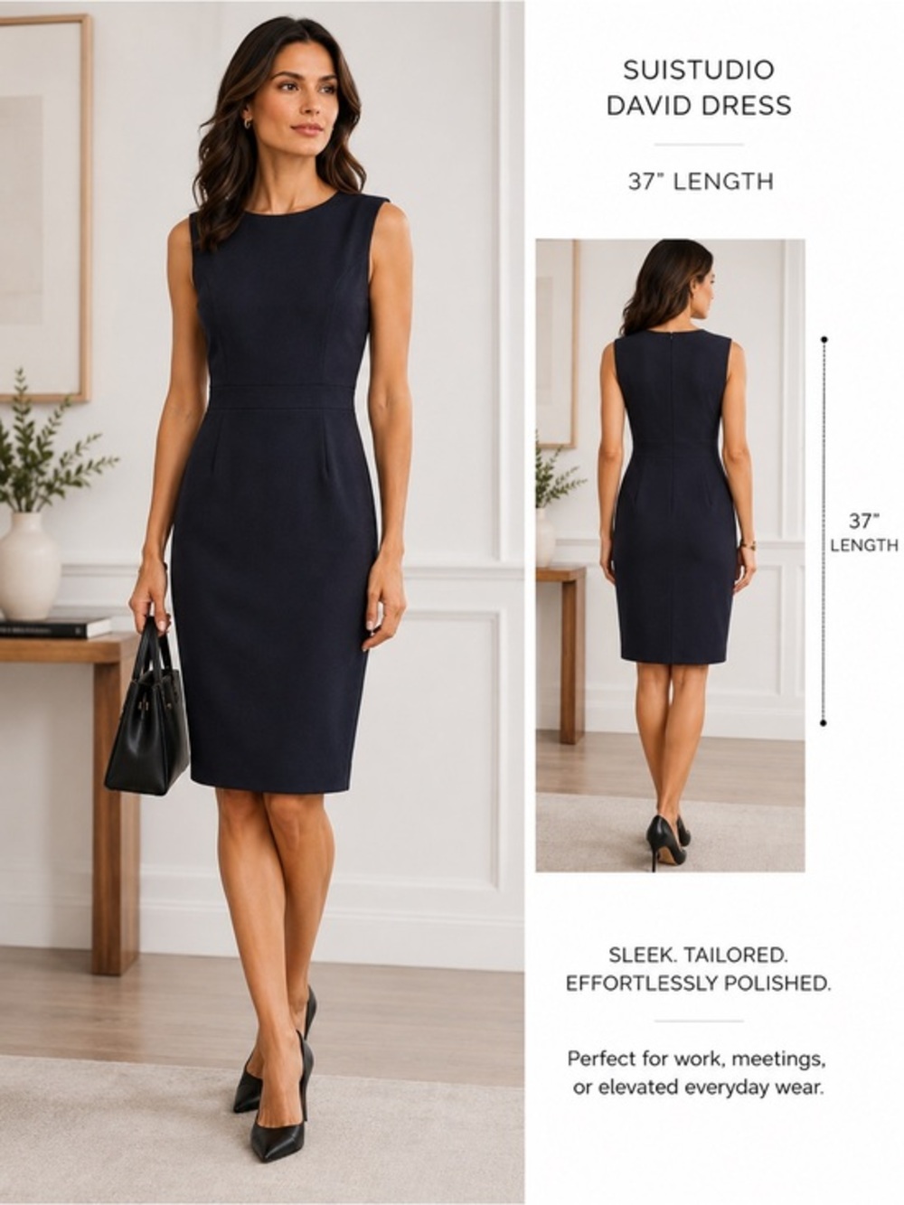 SUISTUDIO David Sheath Navy Sleeveless Career Minimalist DRESS SZ 44R / US SZ 12
